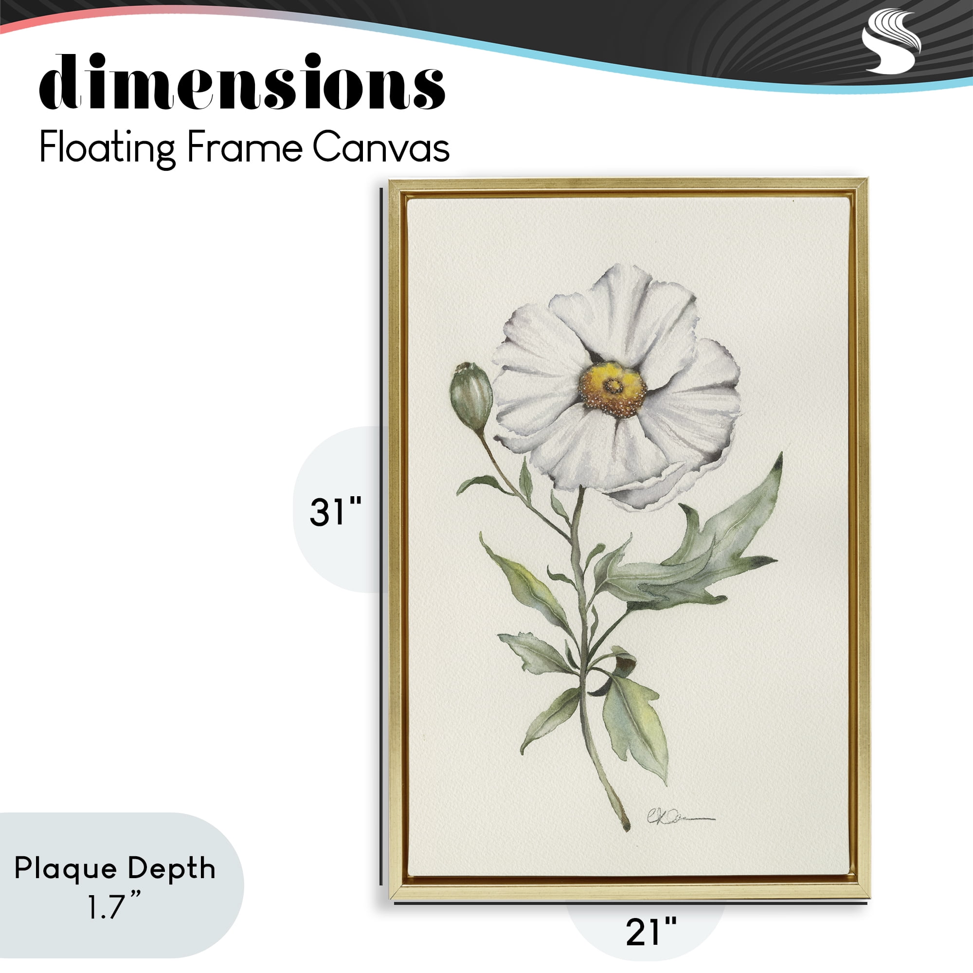 Stupell Industries Natural Wild Blossom Sprig Gold Framed Floater Canvas Wall Art, design by Cady Driver