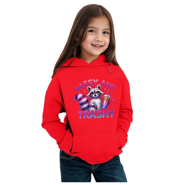 PMVFHDE Liquidation Chandail en Molleton à Col Rond pour Filles Mode Hiver pour Enfants Imprimé Animal Chandail à Capuchon Chaud Confortable pour Garçons et Filles Automne Chandail en Molleton, Rouge, 5-6 Ans