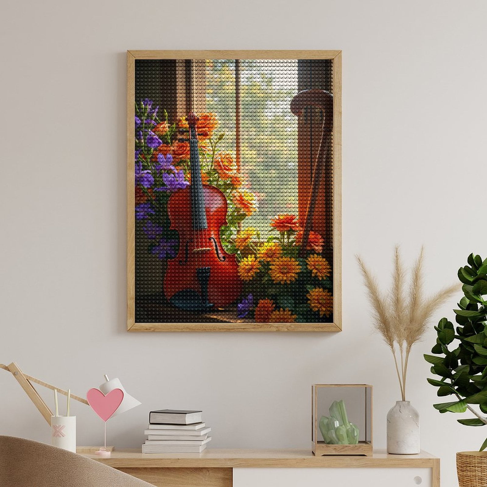 Diamond Art Kits for Adults, Violin Floral Window Display 5D Diamond Painting Kits for Adults Beginners, DIY Full Drill Diamond Painting, Gem Art and Crafts 12x16