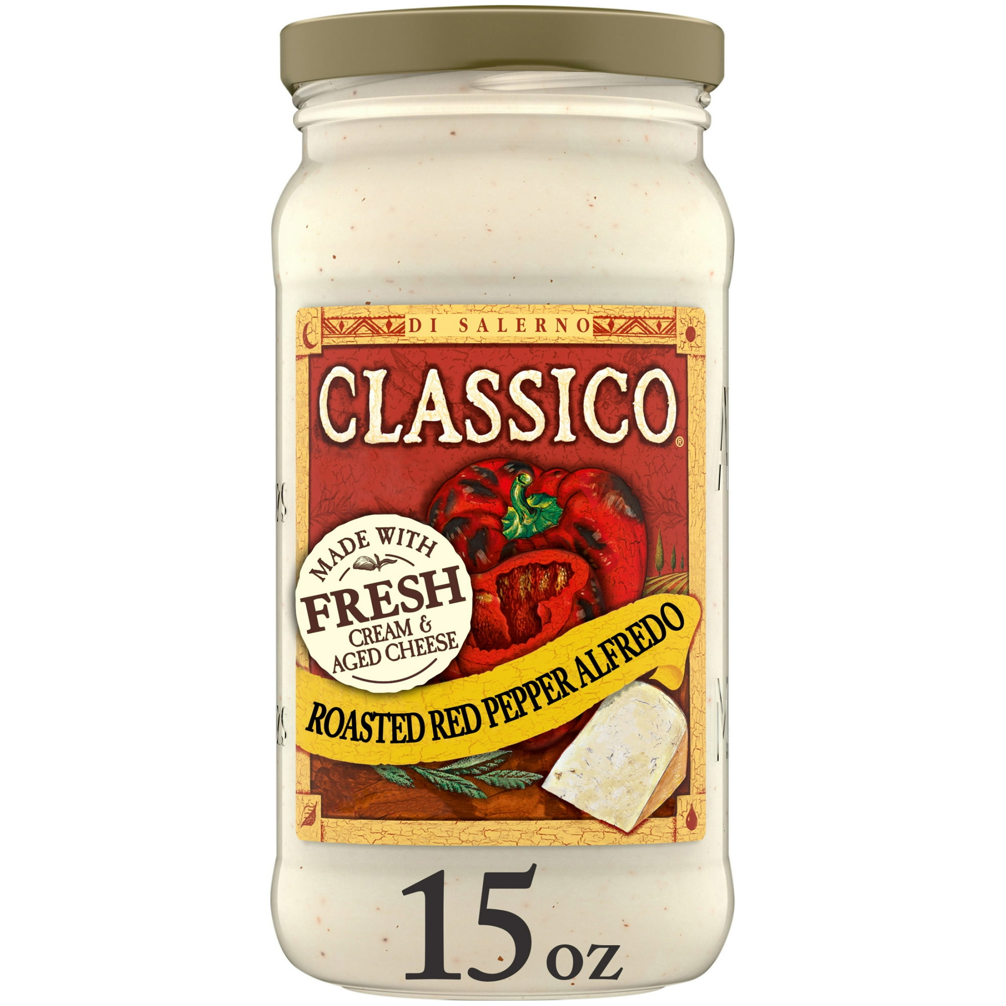 Classico Roasted Red Pepper Alfredo Pasta Sauce, 15 oz Jar