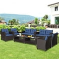 thumbnail image 1 of Gymax 8PCS Outdoor Conversation Set Patio PE Rattan Set w/ Glass Table & Sofa Cushions Navy, 1 of 10