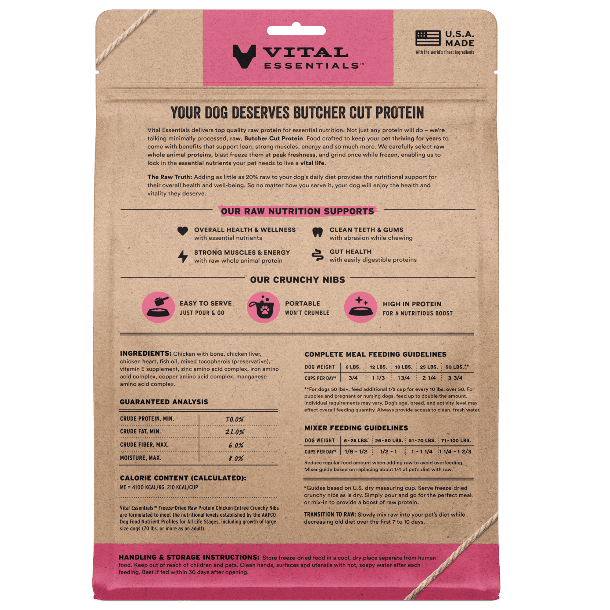 Vital Essentials Freeze Dried Dog Food, Raw Chicken Crunchy Nibs | Complete Meal or Topper | 96% Chicken, Organs & Bone | Limited Ingredient, High Protein, Grain Free Dry Dog Food | 14 oz bag