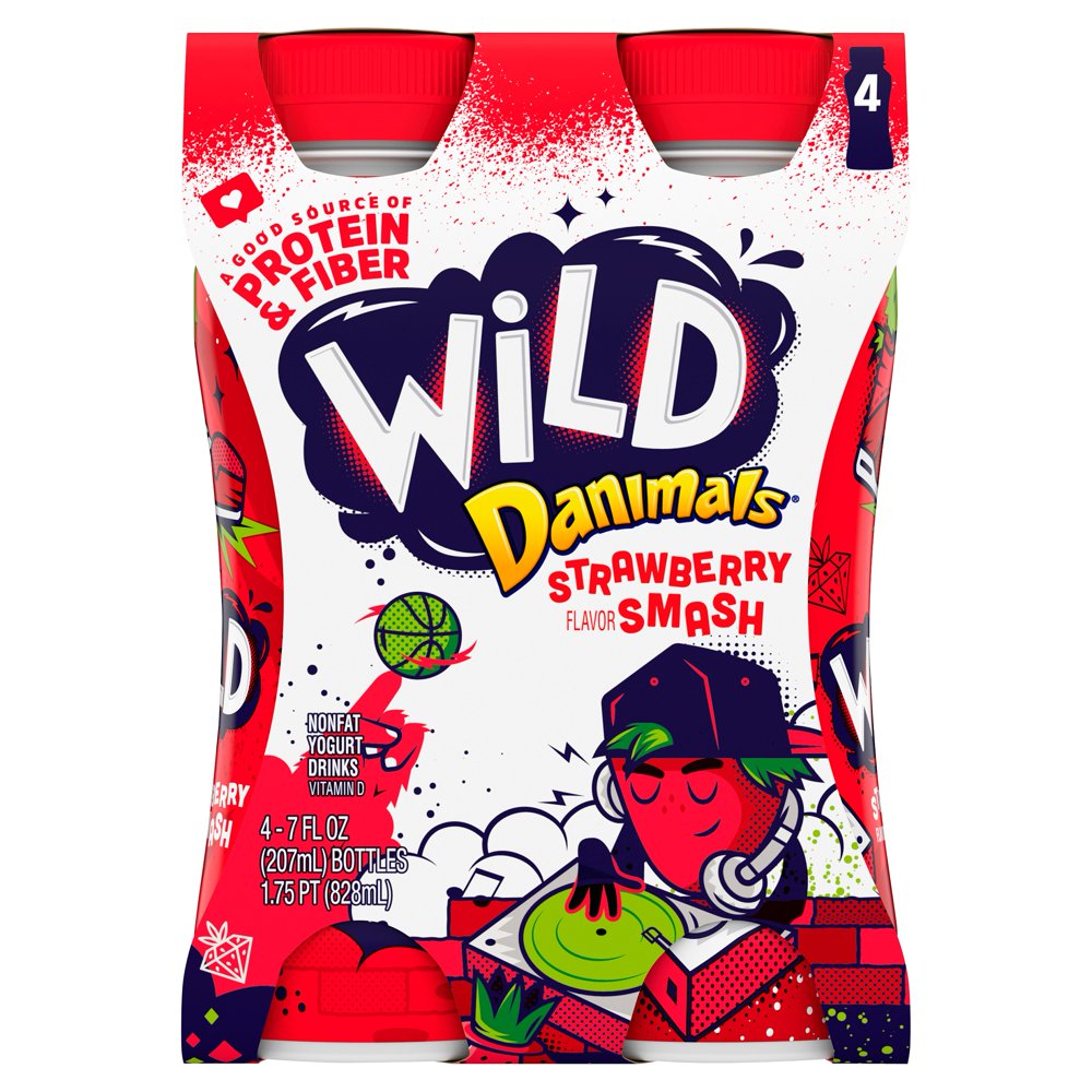Wild by Danimals Strawberry Smash Smoothies, 7 Oz. Bottles, 4 Count