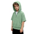 thumbnail image 4 of Boys Short Sleeve Hooded Sweatshirt,Waffle Knit Casual Pullover with Quarter Zip, Lightweight Hoodie for Spring Summer,Youth Kids Tops(Light Green,3_4 Years), 4 of 4