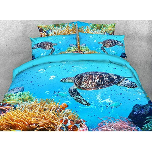 Qucover 3d Turtle Bedspreads Comforter, Girl Queen Bed In A Bag Sets
