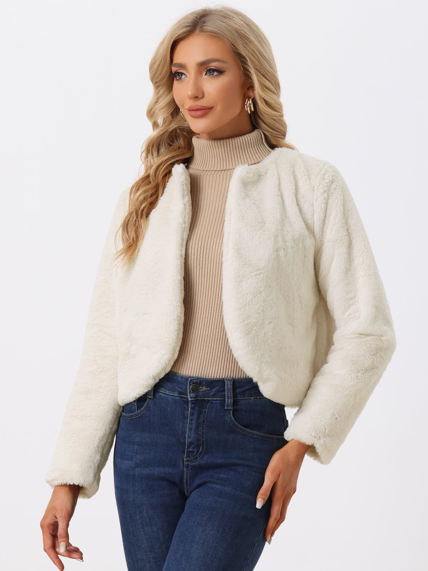 DARING DIVA Women's Formal Bolero Shrug Cropped Faux Fur Jacket XL Beige