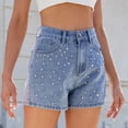 thumbnail image 2 of SWSMCLT Women's Jean Shorts Metallic Denim Shorts Fashion Casual Shorts Pocket Mid Thigh Mid Rise Western Blue Small, 2 of 5