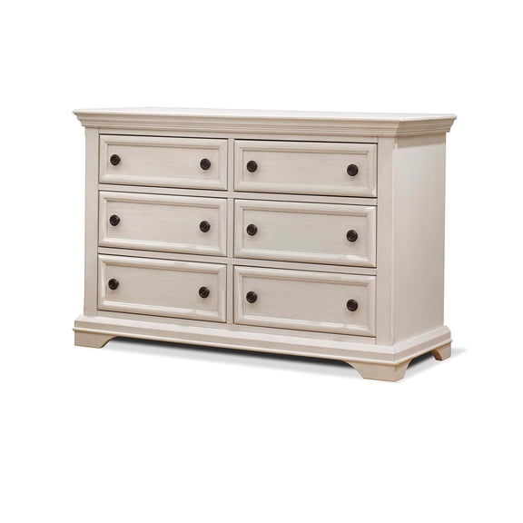 Pemberly Row Wood Double Dresser for Nursery in Brushed Ivory