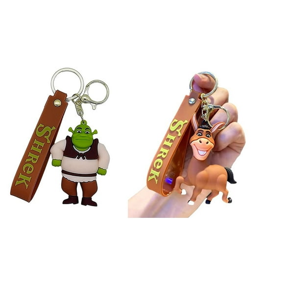 Shrek and Donkey 3D Rubber Charm Keychain Keyring Set of 2