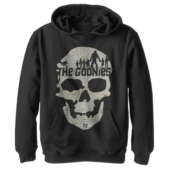 Boy's The Goonies Skull Map Logo  Pull Over Hoodie Black Medium