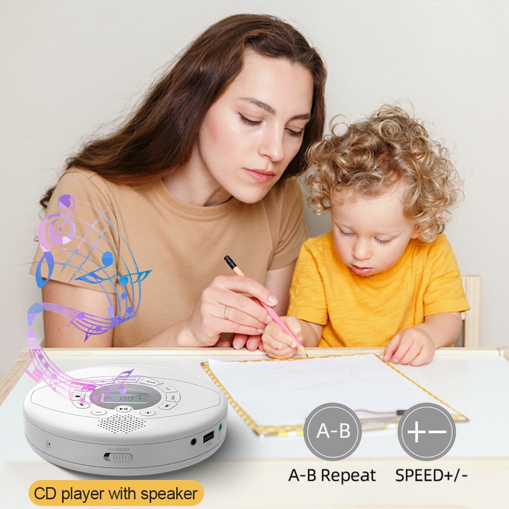 KUEPHOM CD Player Portable,Rechargeable Walkman CD Player with Speaker,Portable CD Player with Headphones,CD-R,MP3 USB Playable,Anti Skip CD Playing for Car,Suitable for Personal or Multi-Users,White