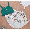 thumbnail image 1 of Mialoley 2 Pcs Girl's Suit, Solid Color Button Falbala Waistcoat, Irregular Floral Skirt, 1 of 7