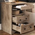 thumbnail image 1 of Likimio Mesita De Noche Moderna Con 3 Cajones, Mesa Auxiliar Con Estante Abierto Y Bandeja Extraíble, Mesa Auxiliar De Madera, Roble Gris, 1 of 5
