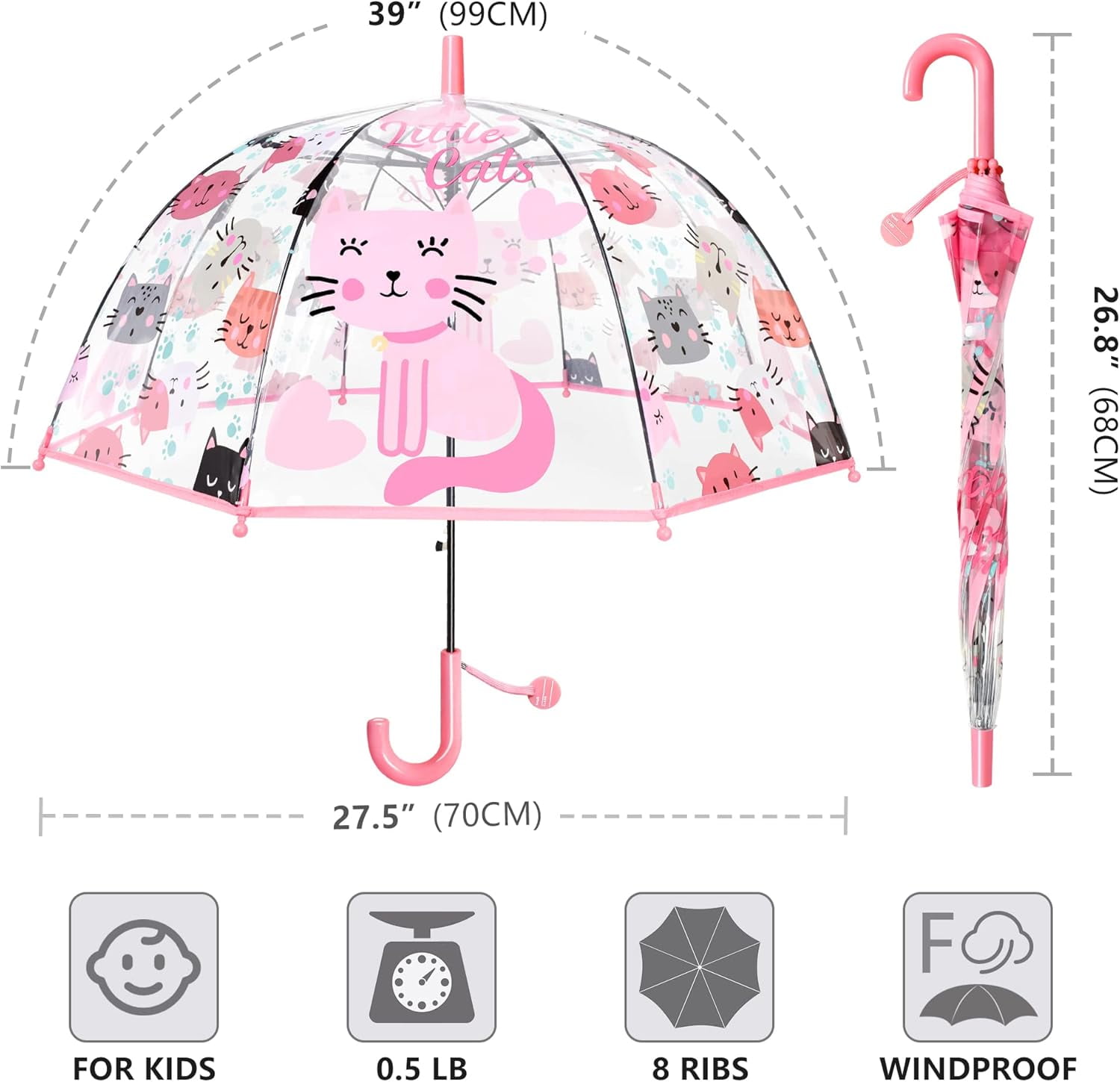 MGH 2 PCS Kids Clear Umbrellas for Rain Dome Bubble Umbrella Windproof for Toddler Boys Girls