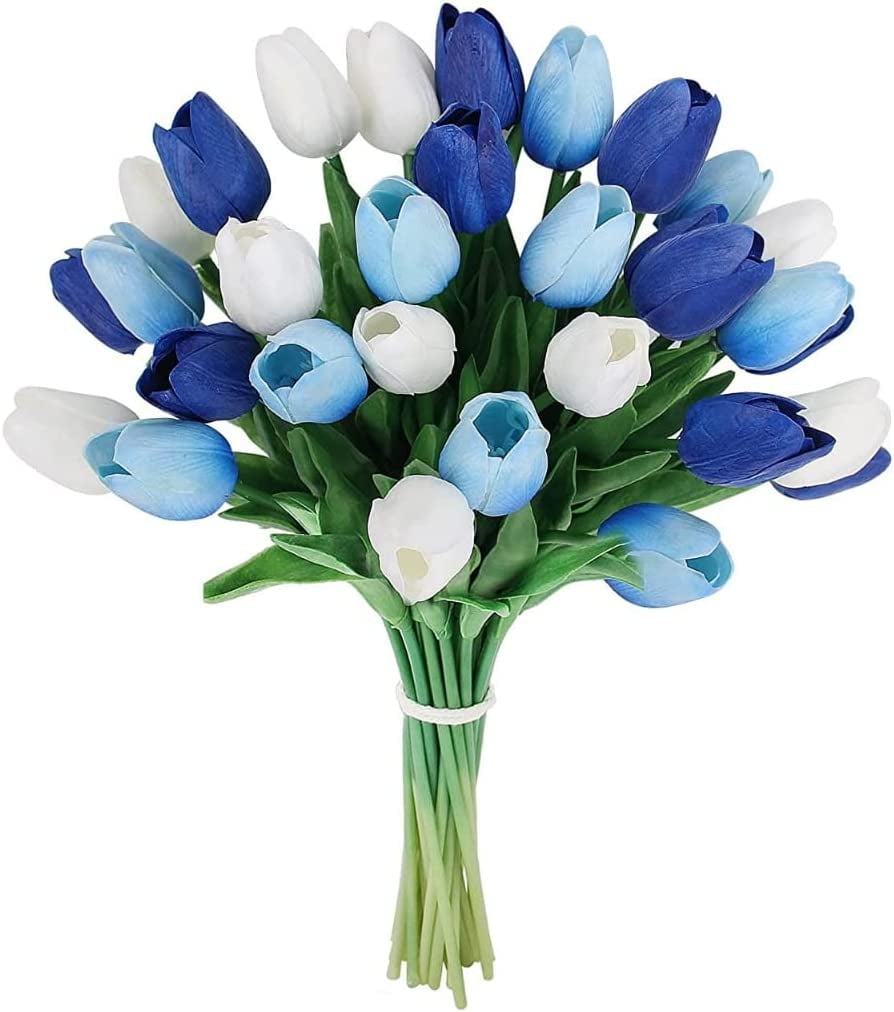 HAOSHICS 30pcs Artificial Tulips Flowers Fake Latex Tulip Stems Real