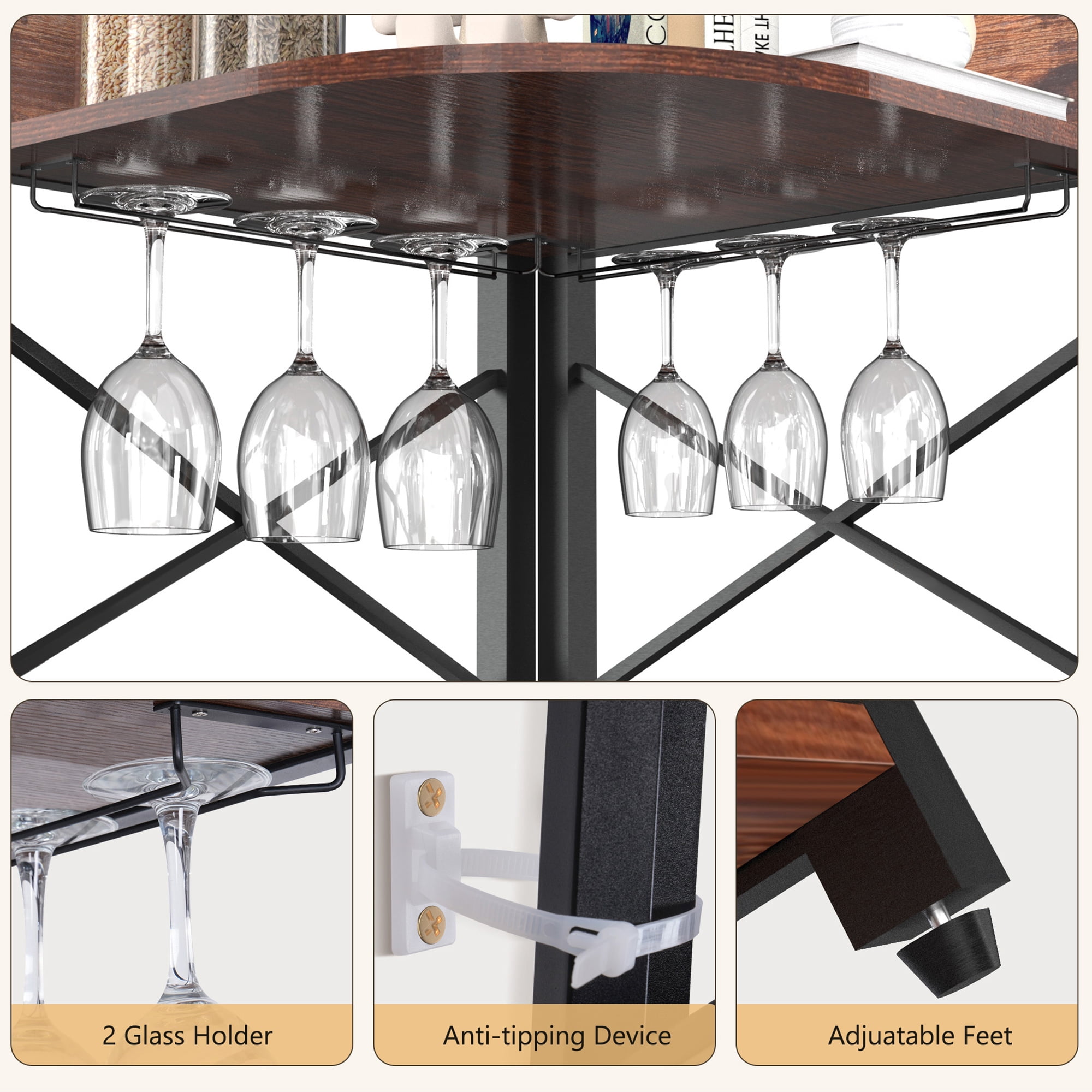 YISUFO 5 Tier Corner Bar Cabinet with Power Outlet, LED Lights, Wine Rack Display Shelves & Glass Holder, Storage Cabinet Corner Shelf For Living Room Kitchen