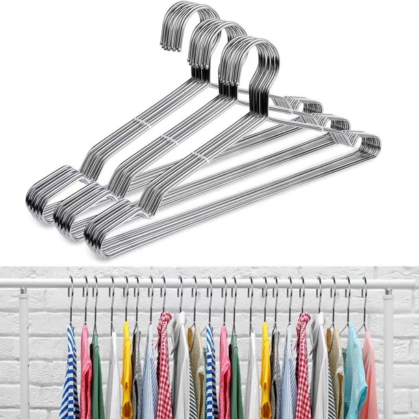 50 Perchas Ganchos para Ropa de Acero Inoxidable,Perchas de Ropa,Ganchos para Ropa 42CM, Perchas de Clóset Seca y Húmeda, Interior y Pantalones,Ultra Delgadas para Ahorrar Espacio (50)