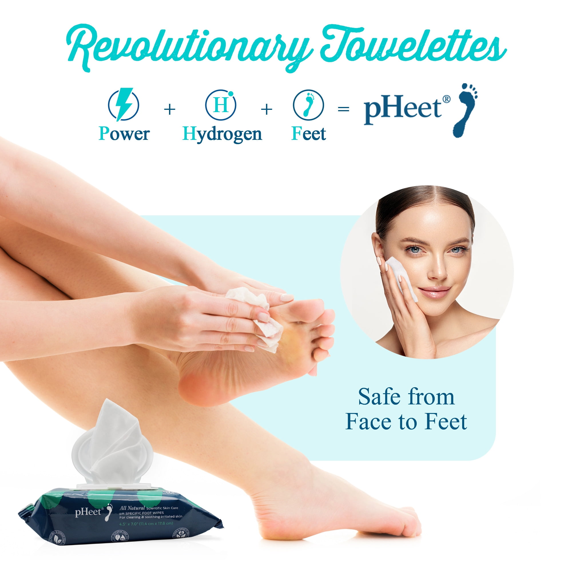 pHeet® Foot Wipes - Stops Burning & Itching, All-Natural, Cleanses, Moisturizes, Improves Dry, Cracked & Flaky Skin 72ct