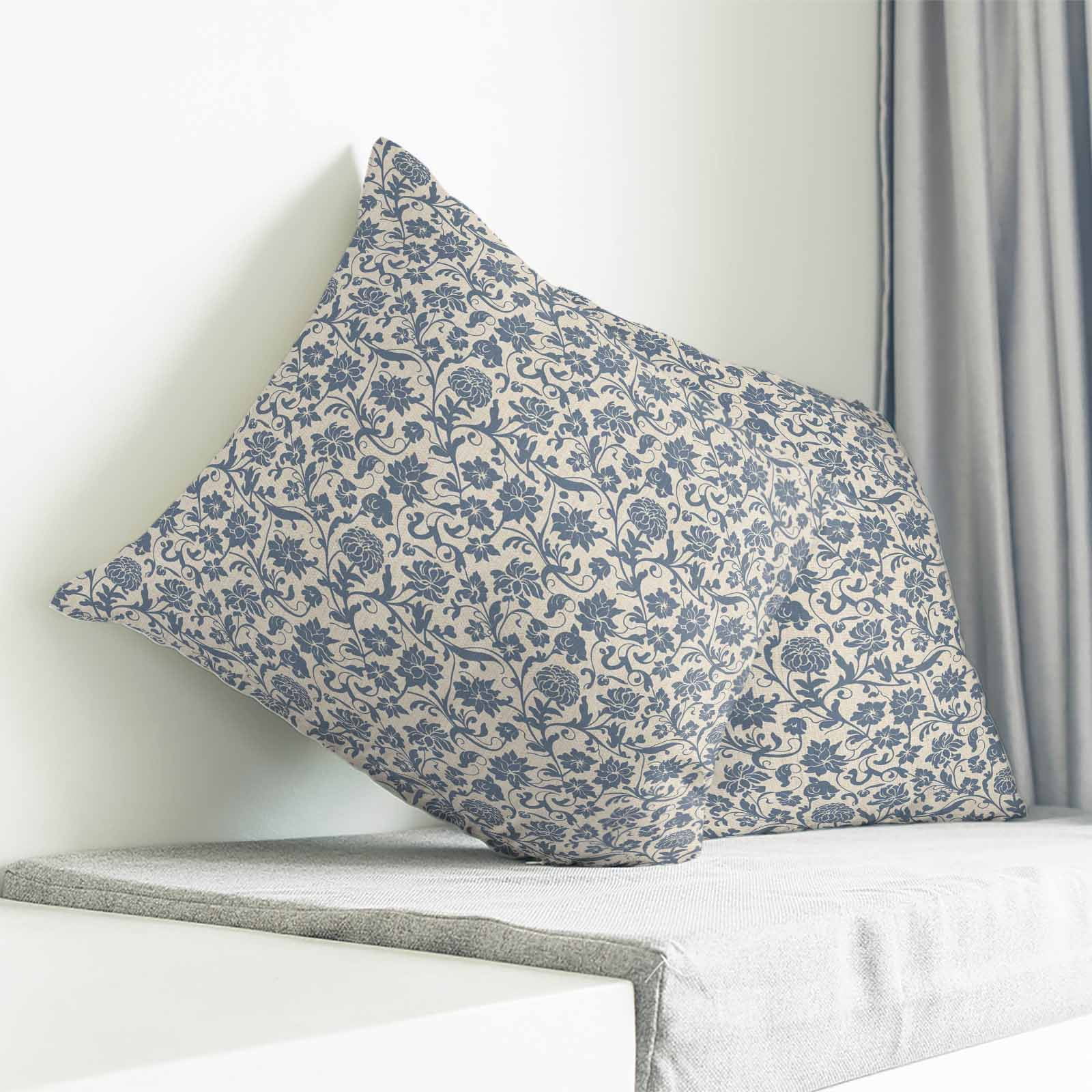 Light Blue Floral Pillow Covers 20x20 Inch Decorative Throw Pillow Cover, Rustic Vintage Flowers Botanical Spring Sofa Pillowcases Accent Cushion Case Home Decor Bedroom Living Room