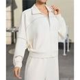 thumbnail image 4 of Chaqueta Deportiva de Larga con Solapa y Cremallera para Mujer, Ideal para Otoño e Invierno Chaqueta Holgada para Yoga Al Aire Libre Crema XL, 4 of 7