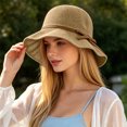 thumbnail image 2 of Women Knitted Bucket Sun‑Hat With Bow‑Knot Strap UV Protection Wide Brim Elegant Summer Sun Hat Packable Breathable Outdoor Travel Beach Head‑Accessory, 2 of 4