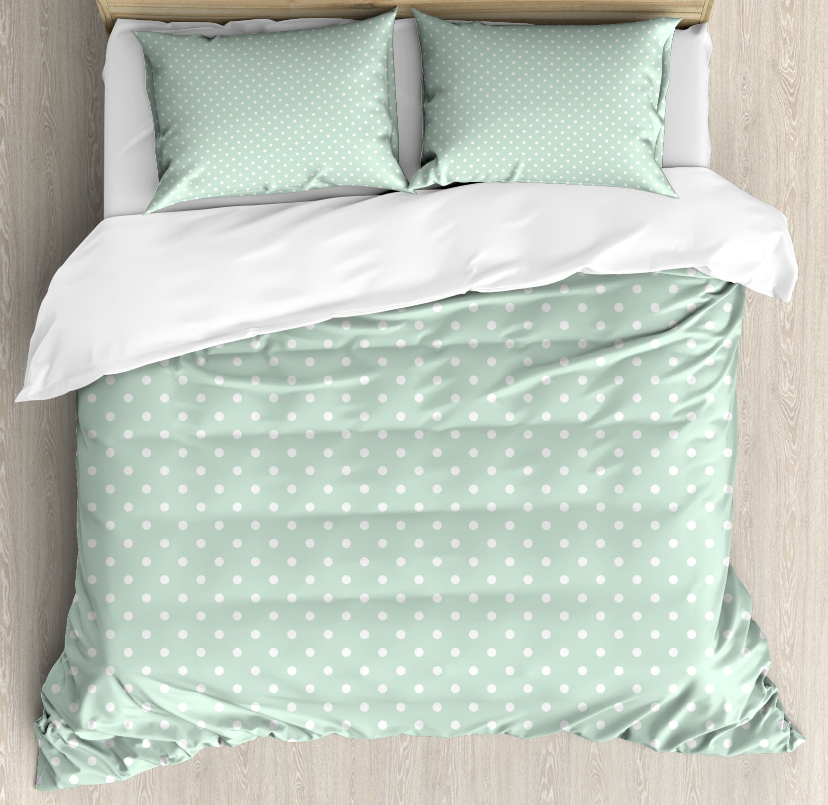 Green Duvet Cover Set Retro Style Baby Nursery Themed Pattern With Green Duvet Cover Set Retro Style Baby Nursery Themed Pattern With Little White Polka Dots Pastel Decorative Bedding Pillow Shams Mint