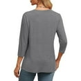 thumbnail image 5 of OSOLU Women Fashion Solid Color 3/4 Sleeve T-Shirt Tee Tops V-Neck Casual Loose Tops Cute Dailywear, 5 of 7
