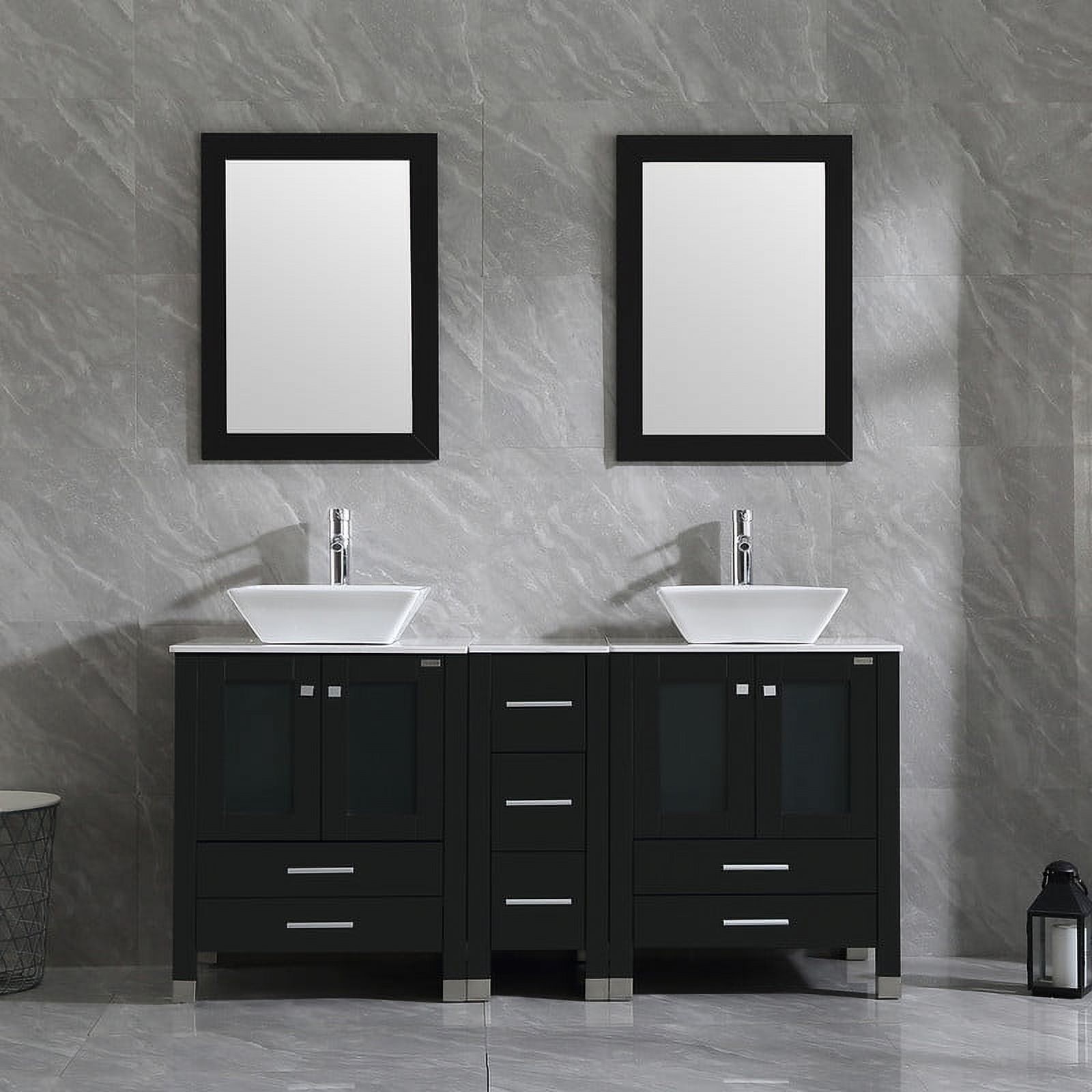 Walsport Bathroom Vanity,60" Stand Pedestal Bathroom Cabinet Top Square Ceramic Vessel Sink Faucet Drain Combo with Mirror Vanities Set,Black