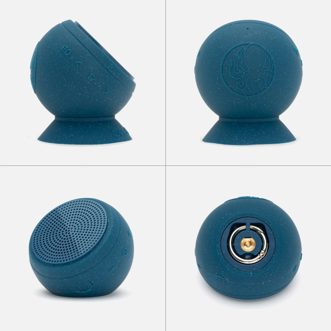 Speaqua Barnacle Pro 2.0 Waterproof Bluetooth Portable Speaker IP68 Floating, Built-In 2000 Song Storage, 4-in-1 Suction Cup Mount, Paddle Board Kayak Pool Bike Shower Speaker, Pelagic Blue