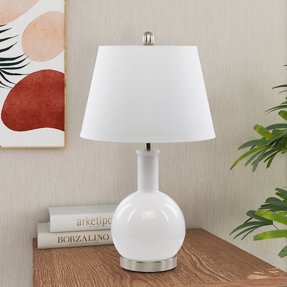 Abble Modern 2pcs Table Lamps Set with Beige Lamp Shade for Living Room and Bedroom -White