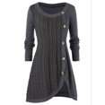 thumbnail image 1 of Jersey de punto con costura irregular y decoración de botones de manga larga y cuello redondo para mujer de talla grande, 1 of 5