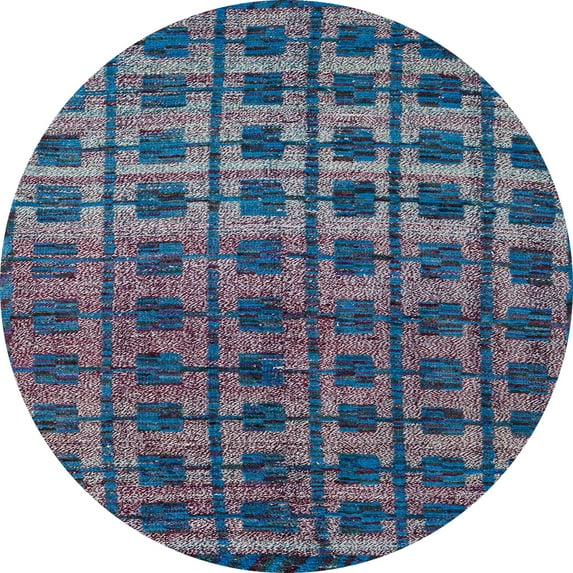 Ahgly Company Indoor Round Abstract Light Purple Blue Oriental Area Rugs, 7' Round