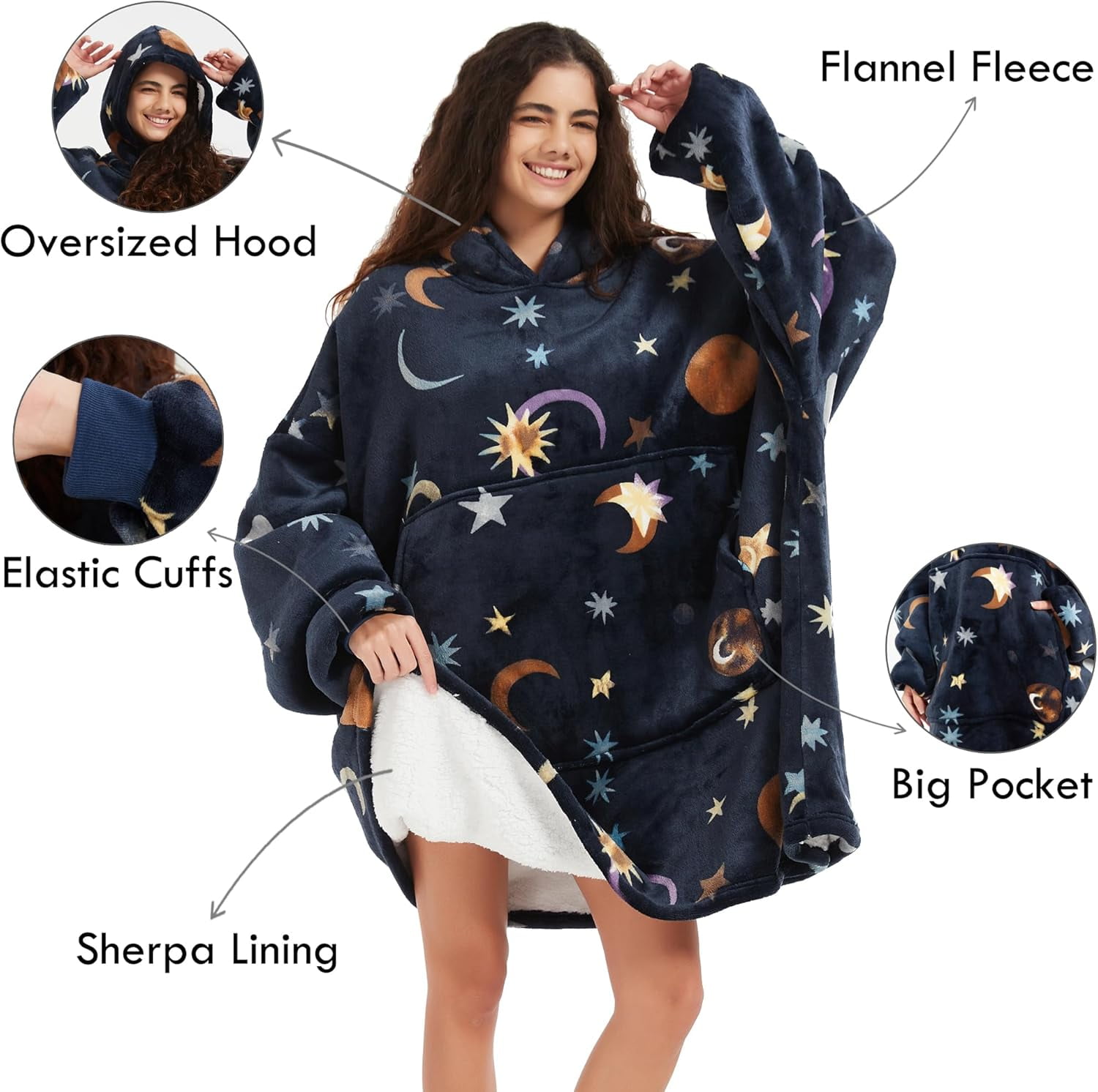 Moderong Wearable Blanket Hoodie Oversize Sherpa Fleece Hooded Blanket for Adults and Kids Snuggie Sweatshirt for Women Men