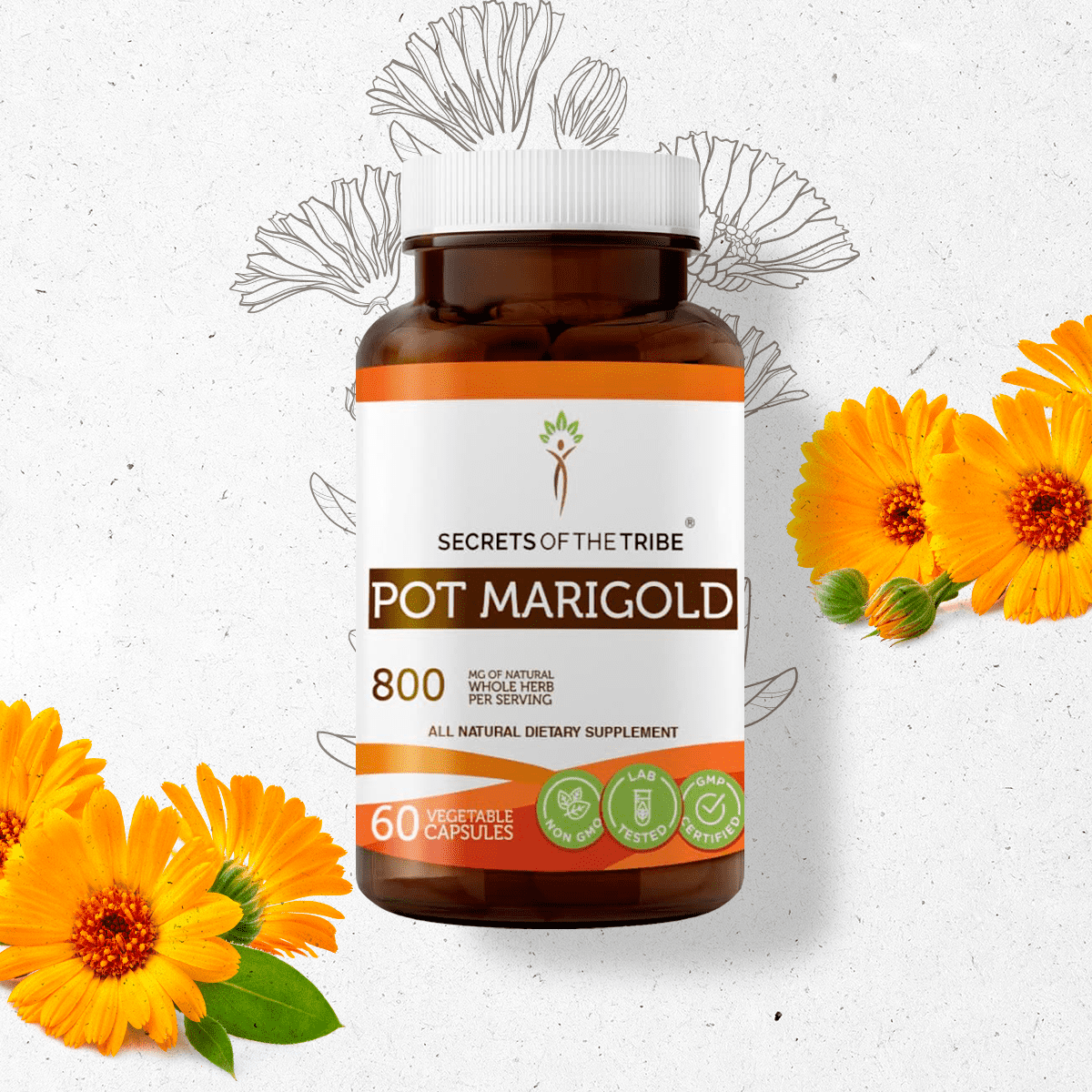 Secrets of the Tribe Pot Marigold 60 Capsules, 400 mg, Organic Pot