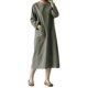 thumbnail image 1 of Gibobby Vestido de verano casual para mujer Vestido casual retro literario sólido de manga larga con cuello en O para mujer con bolsillos(Verdemilitary,G), 1 of 5