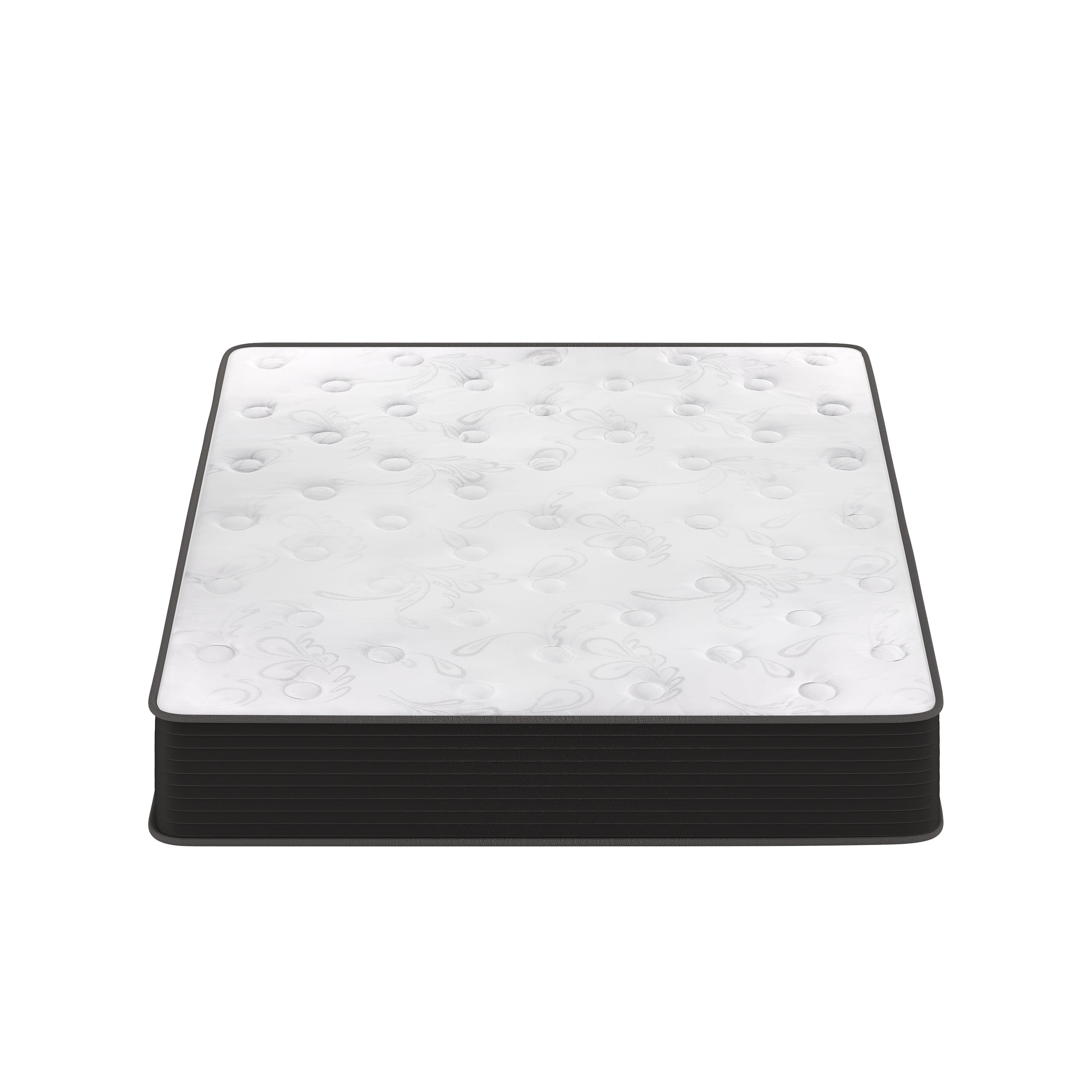 Emma + Oliver Queen Size 10 Inch Hybrid Mattress, High Density Cooling Foam and Pocket Spring Mattress in a Box, CertiPur-US Certified Foam, White/Black
