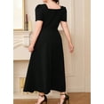 thumbnail image 5 of Women's Plus Size Square Neck Puff Sleeve Midi Dress Crisscross Back 95% polyester 5% elastane Effortless flattering fit, 5 of 6