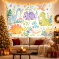 thumbnail image 3 of Dinosaurs in a Pastel Watercolor Garden with Butterflies, Whimsical Fantasy for Kids, Nature Decor Wall Art, Easter Gift, Tapestry Wall Hanging for Nursery and Playroom, 3 of 7