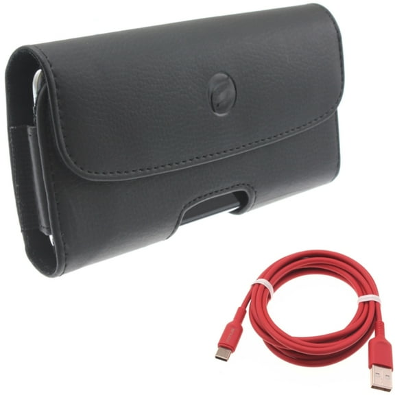 For Galaxy A73 /A23 /A14 /A13 5G - Case Belt Clip w 6ft USB-C Cable, Leather Holster Cover, Red Charger Cord Power for Samsung Galaxy A73 /A23 /A14 /A13 5G