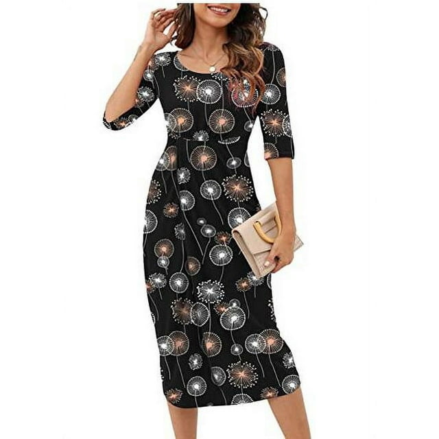 Robe pour Femmes Léopard/fleur/couleur Unie Manches 3/4 Col Décontracté Respirant