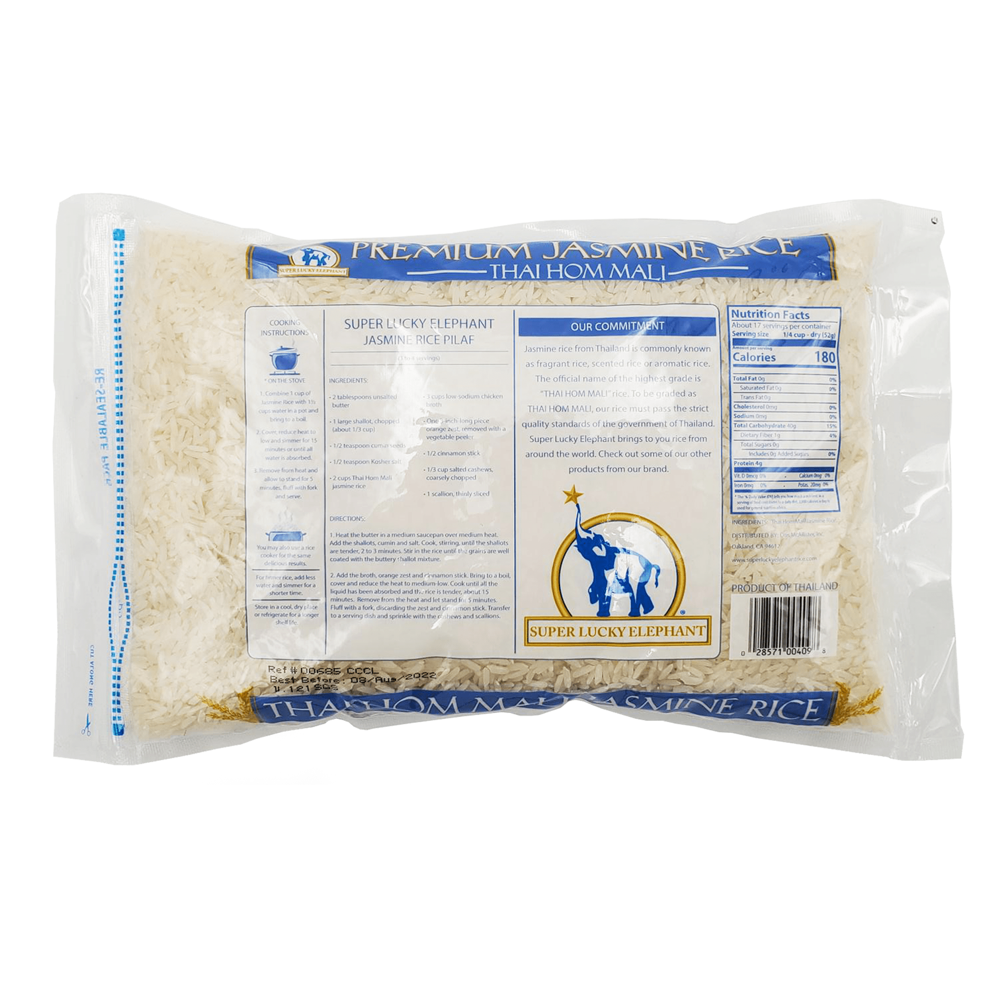 (2 pack) Super Lucky Elephant Thai Hom Mali Jasmine Rice, 32 oz, Does not contain Peanuts, Soy, Milk, Egg, Wheat, Fish, Tree Nut, Crustacean shellfish, and Sesame.