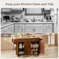 thumbnail image 2 of Noelse Rolling Kitchen Island Table with Storage, Drop Leaf Countertop, Kitchen Island with Rubber Wood Top, Cabinets & Rack, Brown, 2 of 9