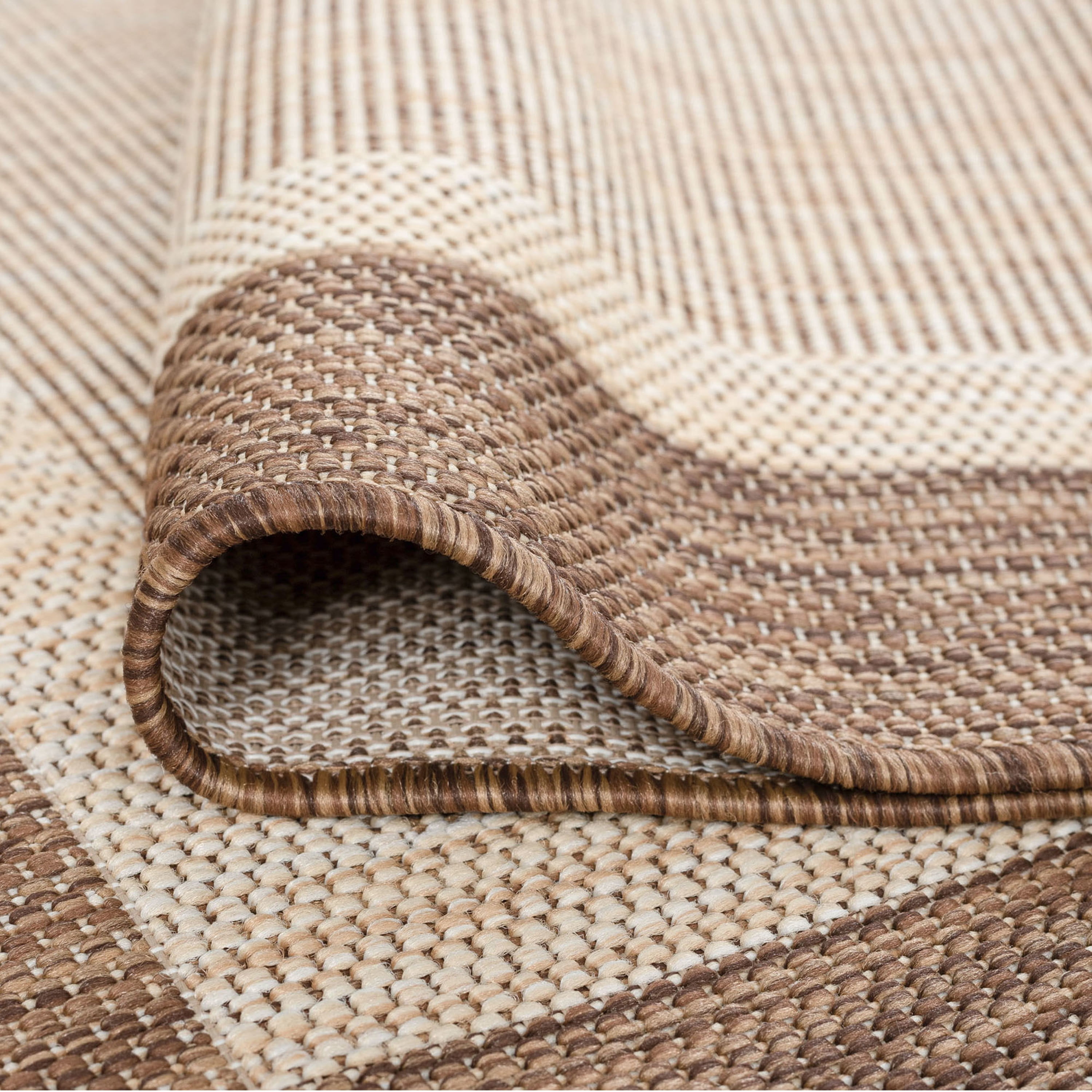 Bliss Rugs Solid Border Indoor Outdoor Rug Low-Profile Floor Mat for Patio, Entrance, Front Door |Brown, 2' x 3'