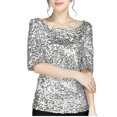 thumbnail image 3 of T Shirts For Women Trendy Sequins Sparkle Coctail Party Top Blouse Crop Tops Shirt Tshirts, 3 of 8