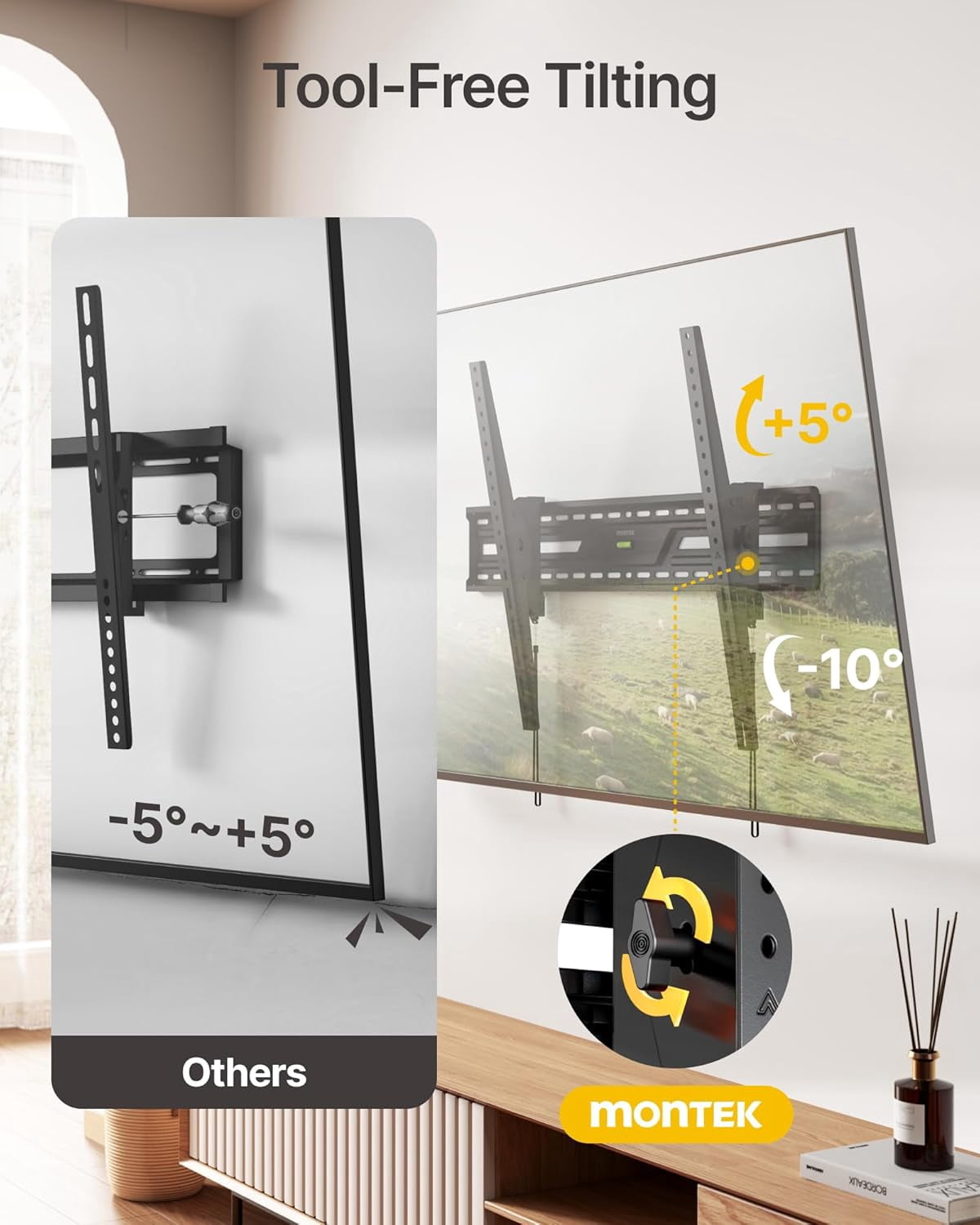 monTEK 15° Full Tilting TV Wall Mount for 50–100" Large TVs, Supports 220 lb, VESA 75x75–900x600, Fits 16"/18"/24"/32" Studs