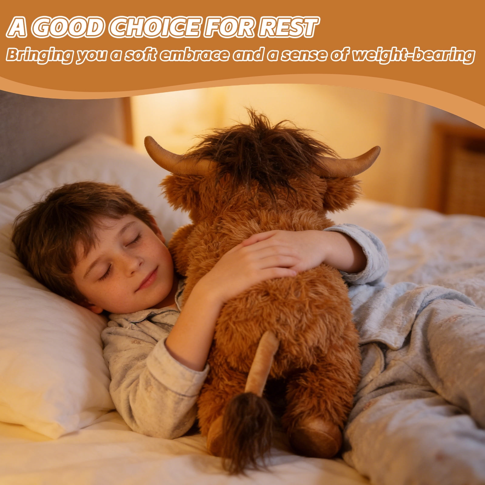22" Highland Cow Weighted Stuffed Animals,  Brown 4lbs Weighted Highland Cow Plush Gift,  Soft Adorable for Kids and Adults