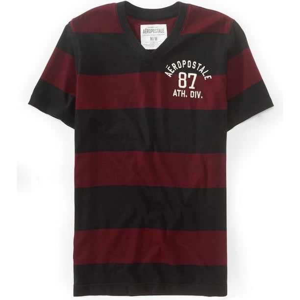 Camiseta gráfica con cuello en V a rayas Aeropostale para hombre, negro, extra pequeño Aeropostale Camiseta gráfica