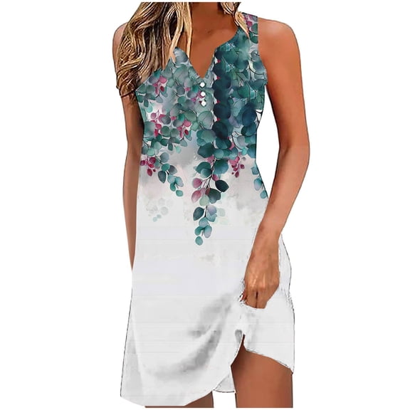 DeHolifer Summer Dresses for Women Beach Vacation Boho Floral Tunic Dress V-Neck Sleeveless Mini Tank Sundress Multicolor M
