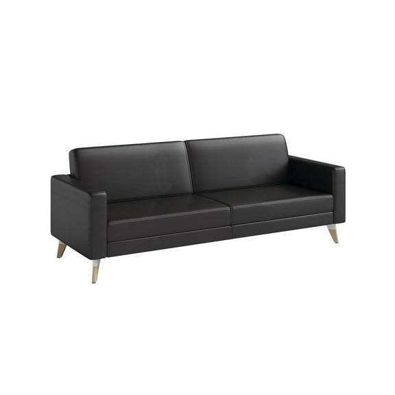 Safco Contemporary Lounge Sofa Black Vinyl with Wood Resi Feet
