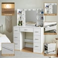thumbnail image 4 of Ciumeeo Vanity Table Set with LED Lighted Mirror, Makeup Dressing Desk with 7 Drawers and Storage Shelves, White, 4 of 10